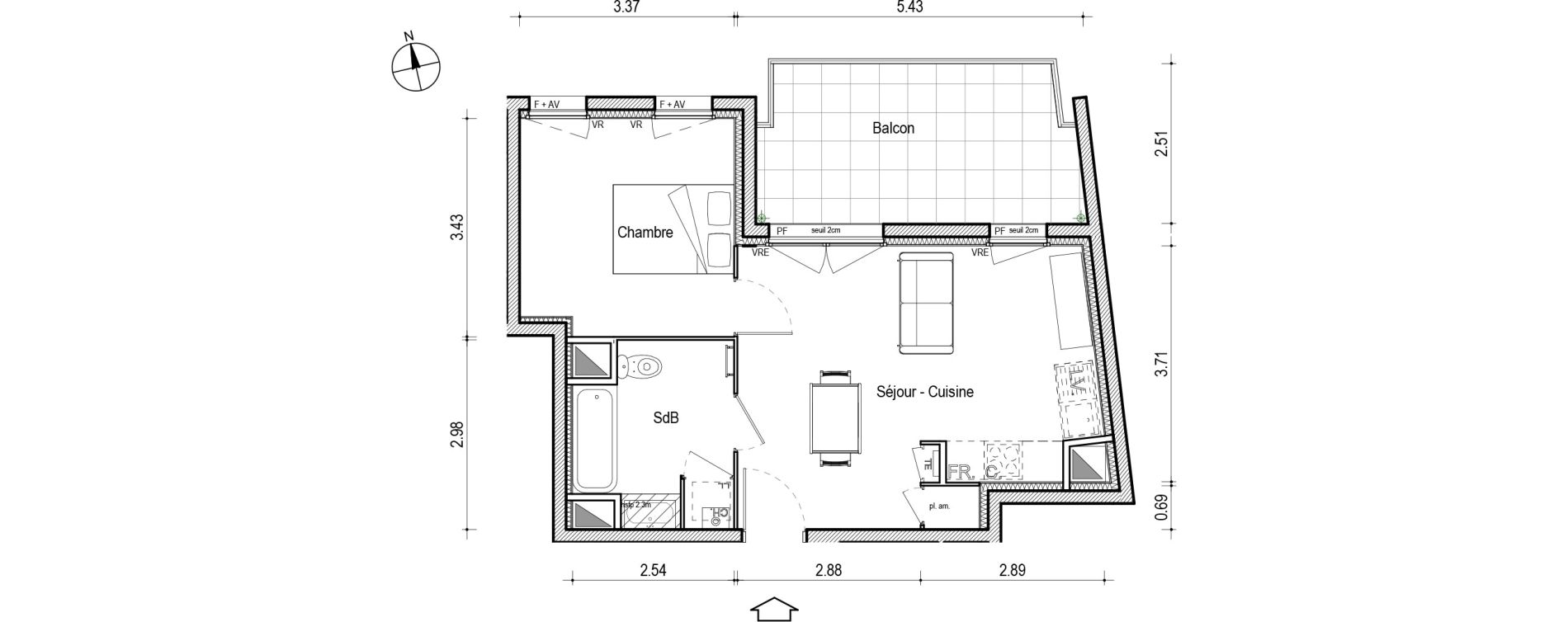 Appartement T2 de 41,05 m2 &agrave; Villefranche-Sur-Sa&ocirc;ne Centre