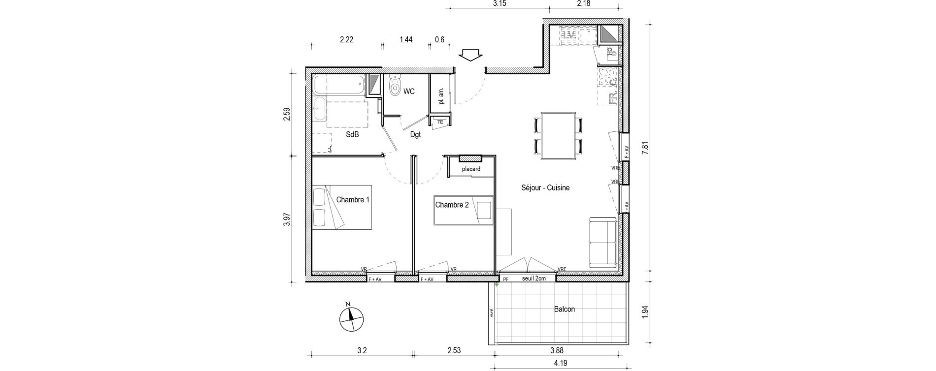 Appartement T3 de 62,19 m2 &agrave; Villefranche-Sur-Sa&ocirc;ne Centre