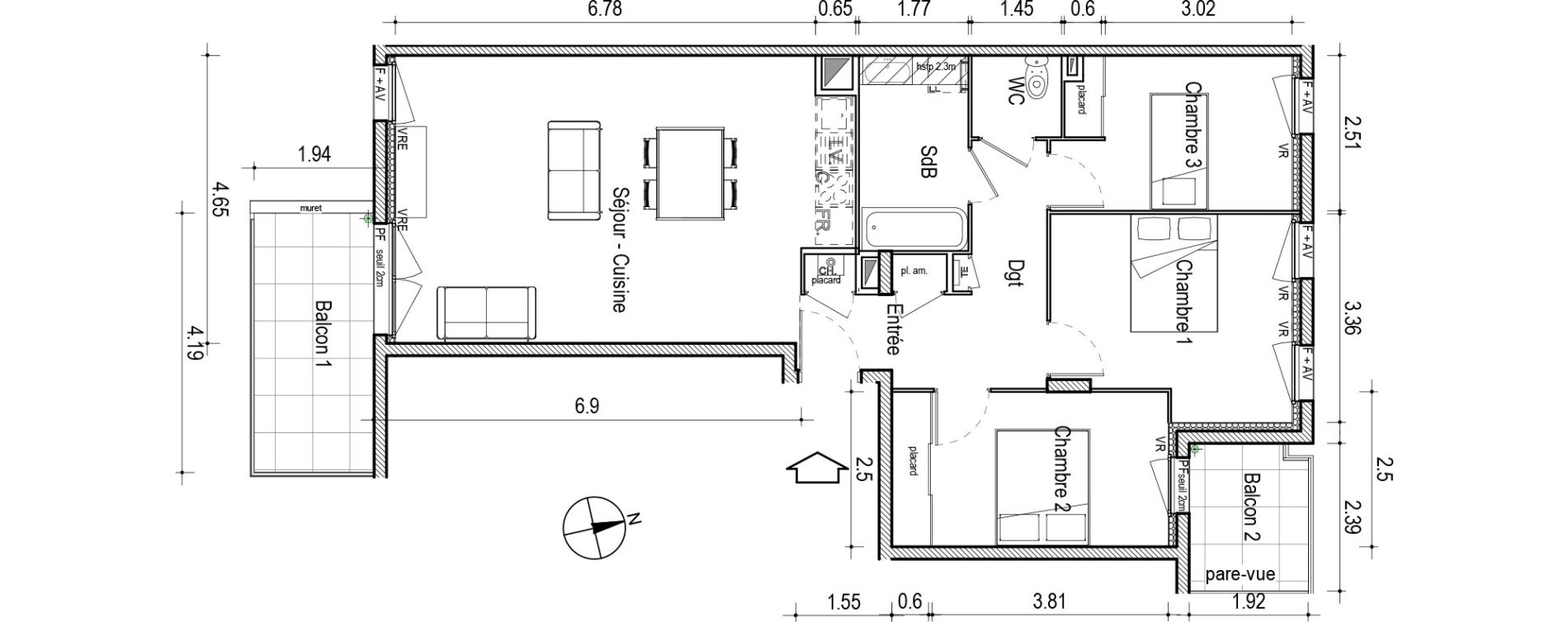 Appartement T4 de 82,61 m2 &agrave; Villefranche-Sur-Sa&ocirc;ne Centre