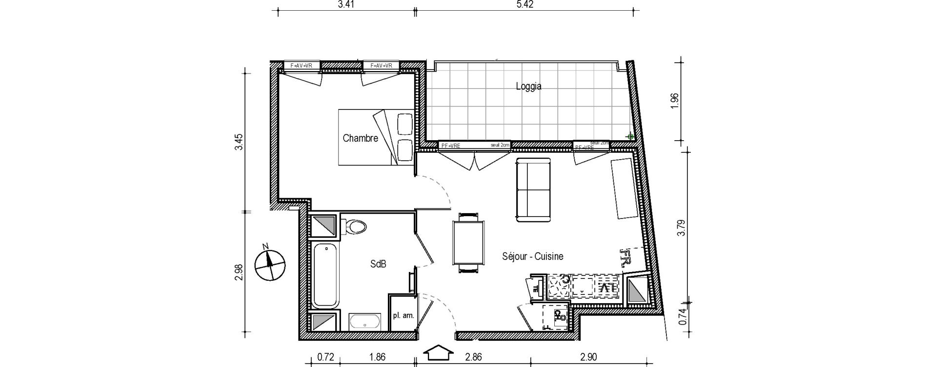 Appartement T2 de 41,47 m2 &agrave; Villefranche-Sur-Sa&ocirc;ne Centre