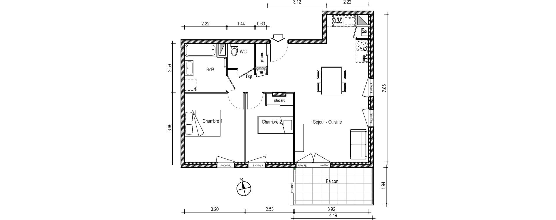 Appartement T3 de 62,71 m2 &agrave; Villefranche-Sur-Sa&ocirc;ne Centre