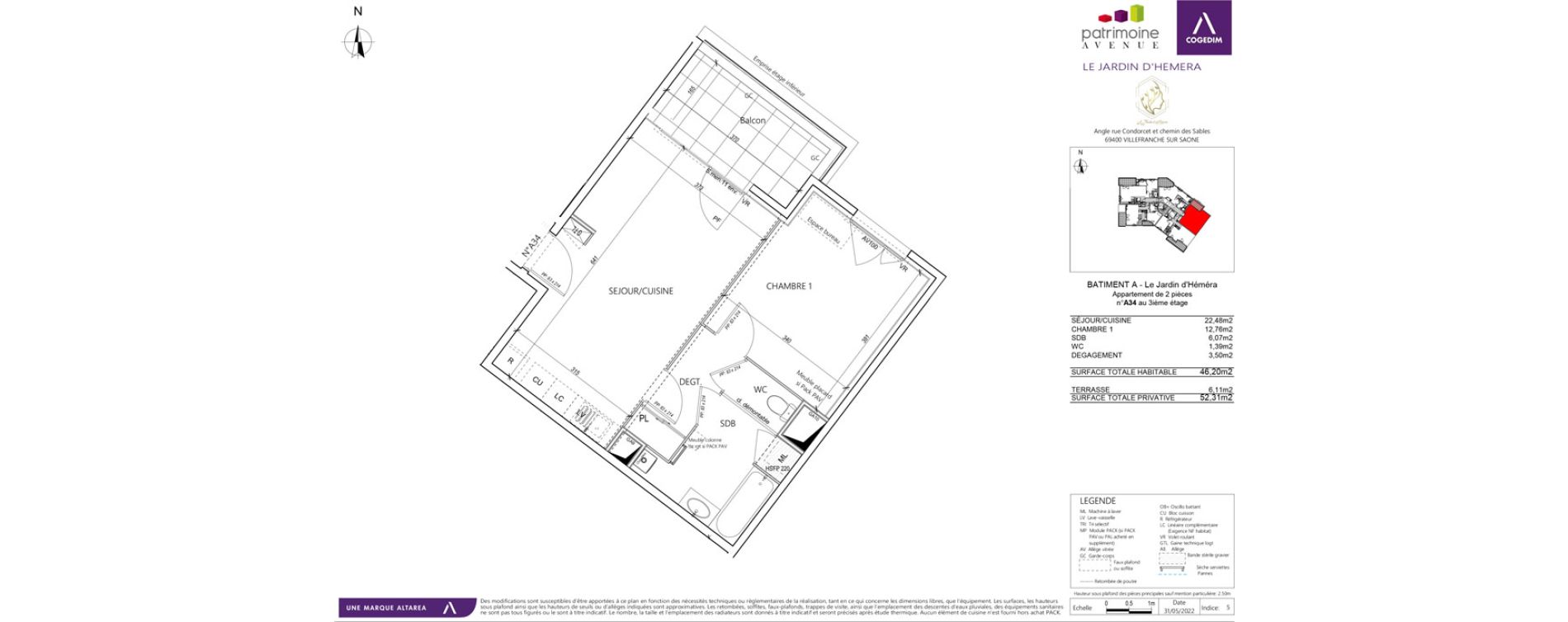 Appartement T2 de 46,20 m2 &agrave; Villefranche-Sur-Sa&ocirc;ne B&eacute;ligny