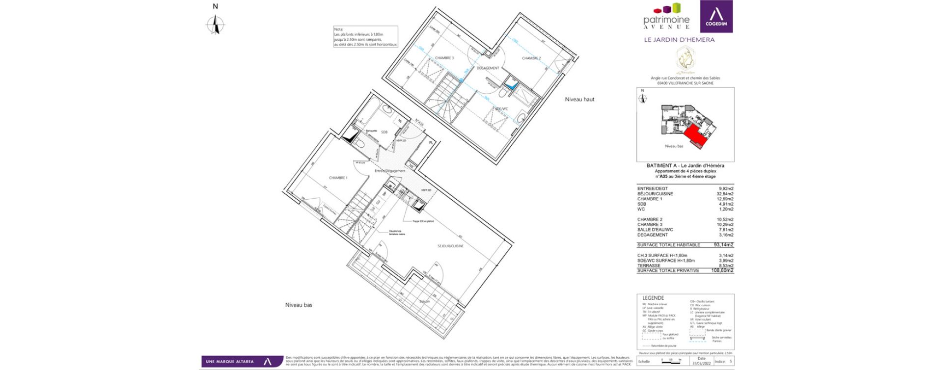 Duplex T4 de 93,14 m2 &agrave; Villefranche-Sur-Sa&ocirc;ne B&eacute;ligny