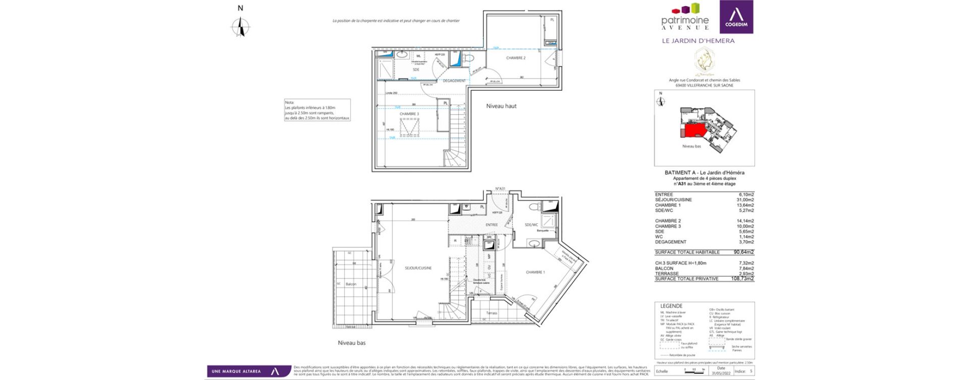 Duplex T4 de 90,64 m2 &agrave; Villefranche-Sur-Sa&ocirc;ne B&eacute;ligny
