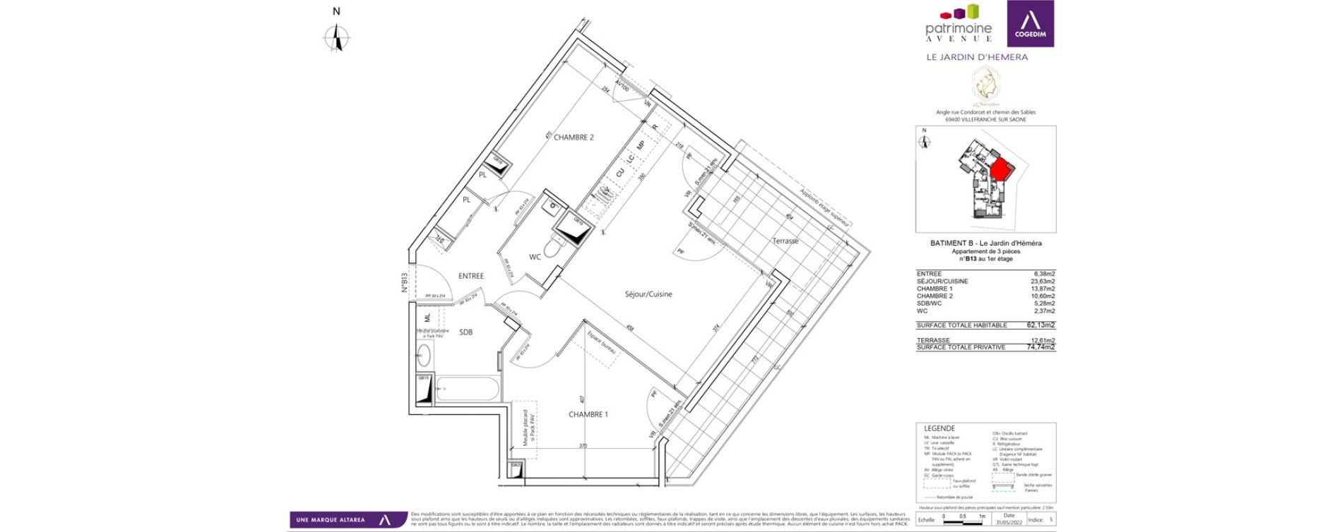 Appartement T3 de 62,13 m2 &agrave; Villefranche-Sur-Sa&ocirc;ne B&eacute;ligny