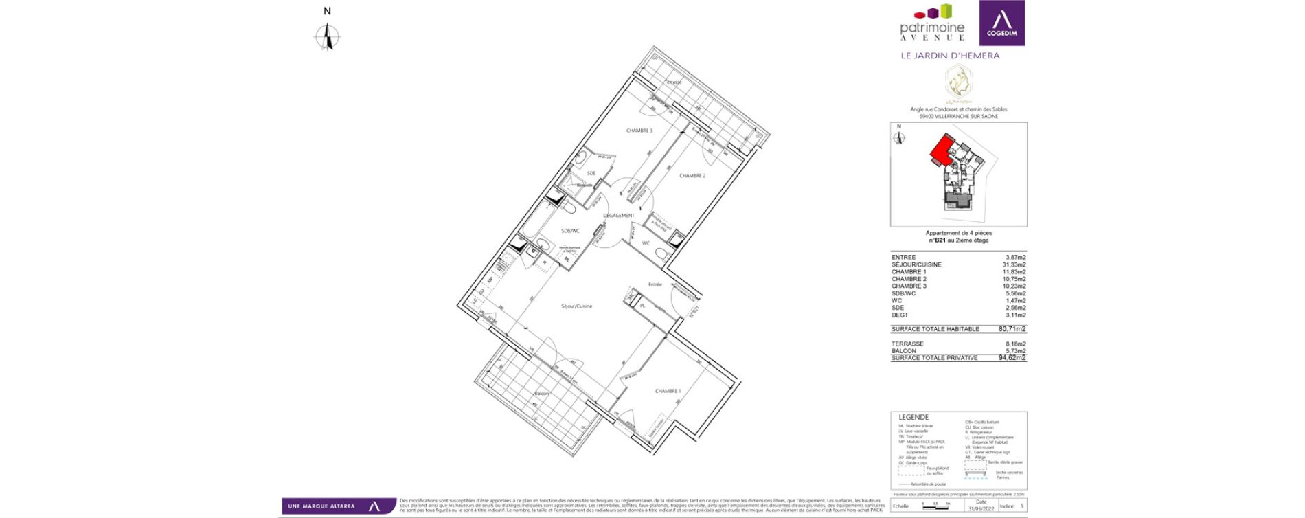 Appartement T4 de 80,71 m2 &agrave; Villefranche-Sur-Sa&ocirc;ne B&eacute;ligny