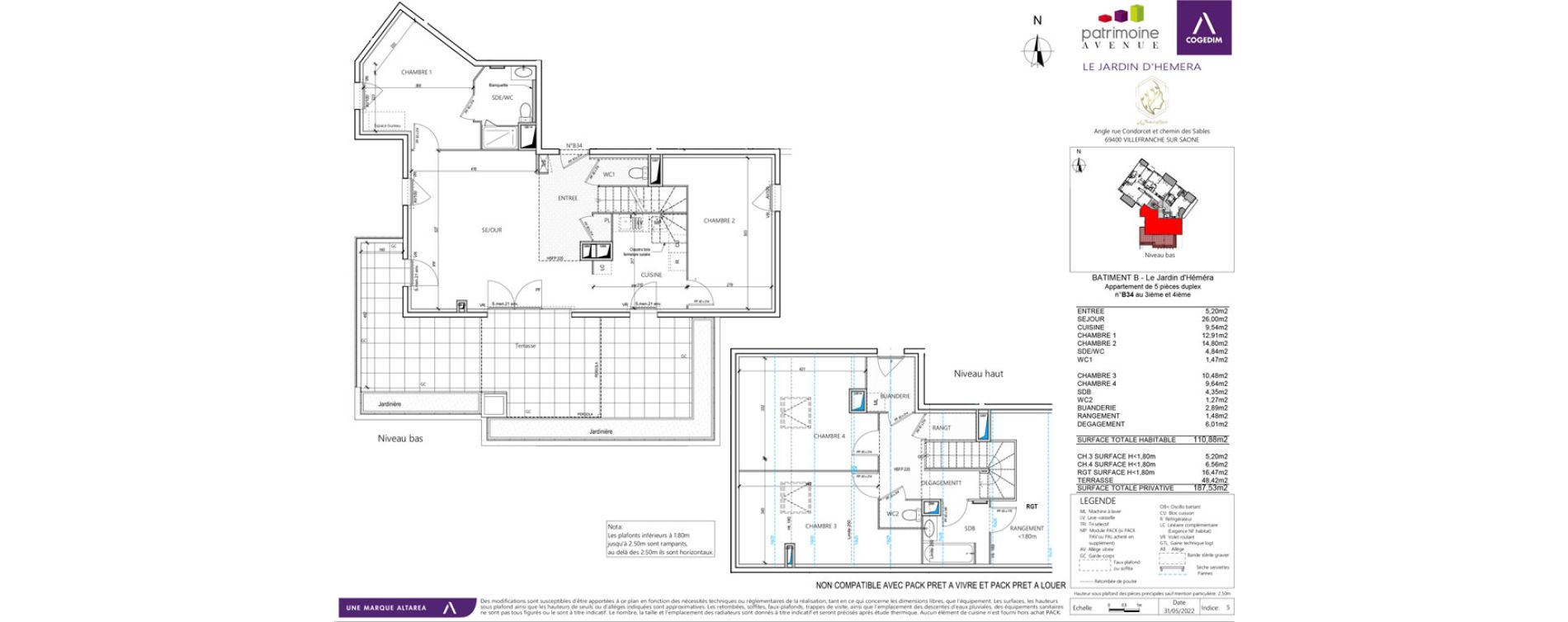 Duplex T5 de 110,88 m2 &agrave; Villefranche-Sur-Sa&ocirc;ne B&eacute;ligny
