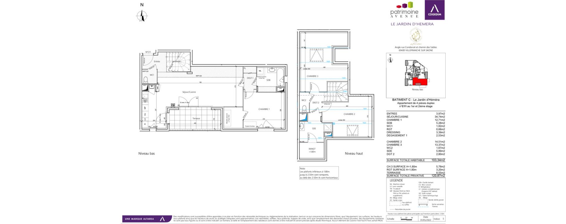 Duplex T4 de 103,34 m2 &agrave; Villefranche-Sur-Sa&ocirc;ne B&eacute;ligny