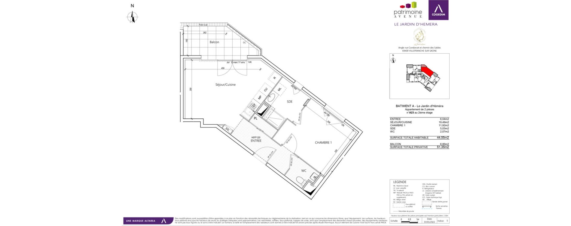Appartement T2 de 44,55 m2 &agrave; Villefranche-Sur-Sa&ocirc;ne B&eacute;ligny