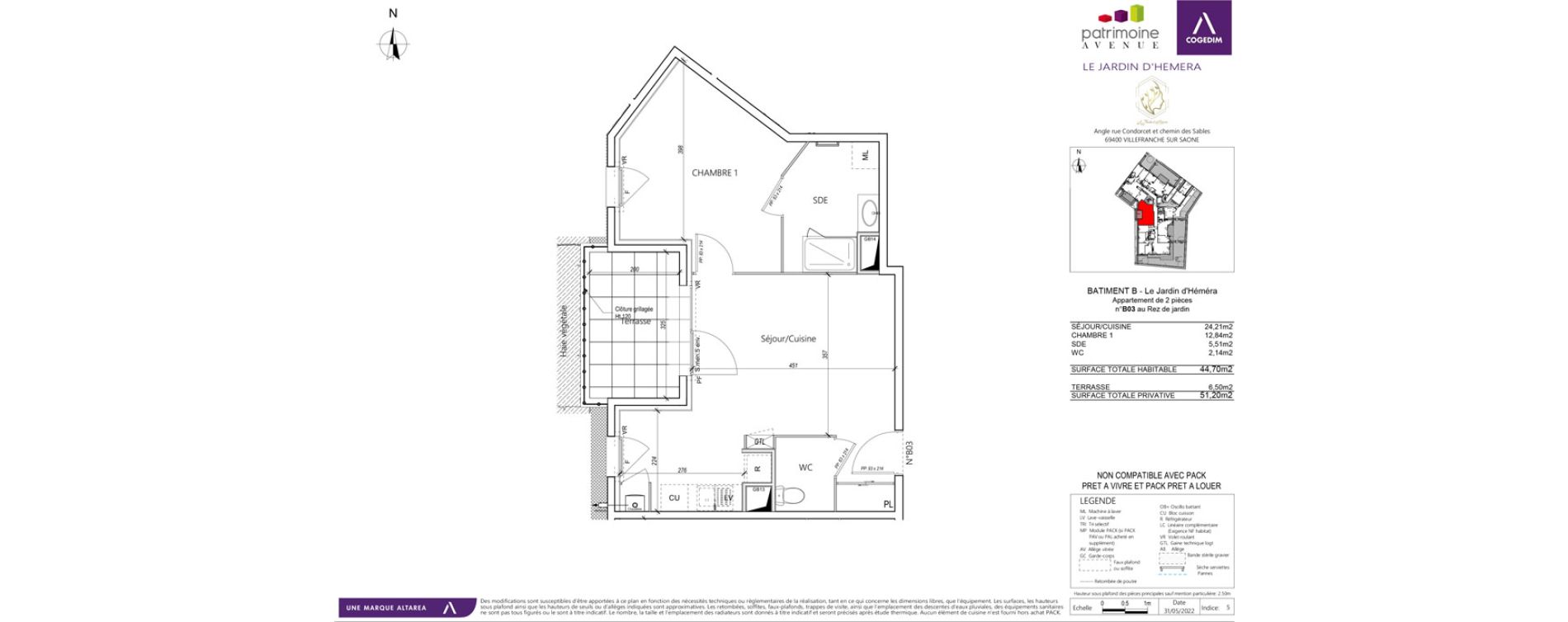 Appartement T2 de 44,70 m2 &agrave; Villefranche-Sur-Sa&ocirc;ne B&eacute;ligny