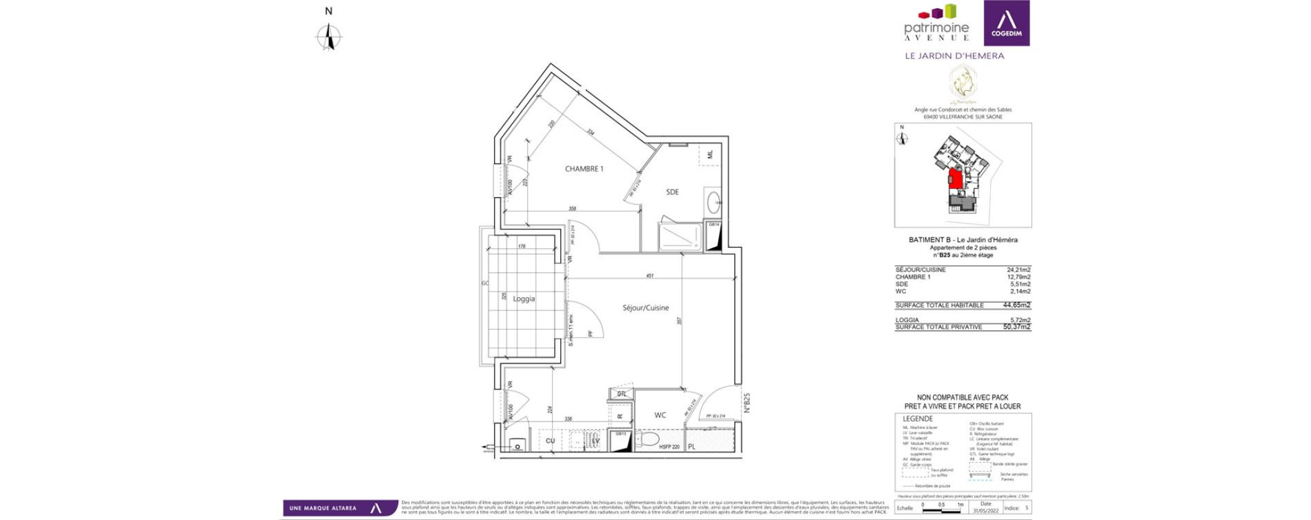 Appartement T2 de 44,65 m2 &agrave; Villefranche-Sur-Sa&ocirc;ne B&eacute;ligny