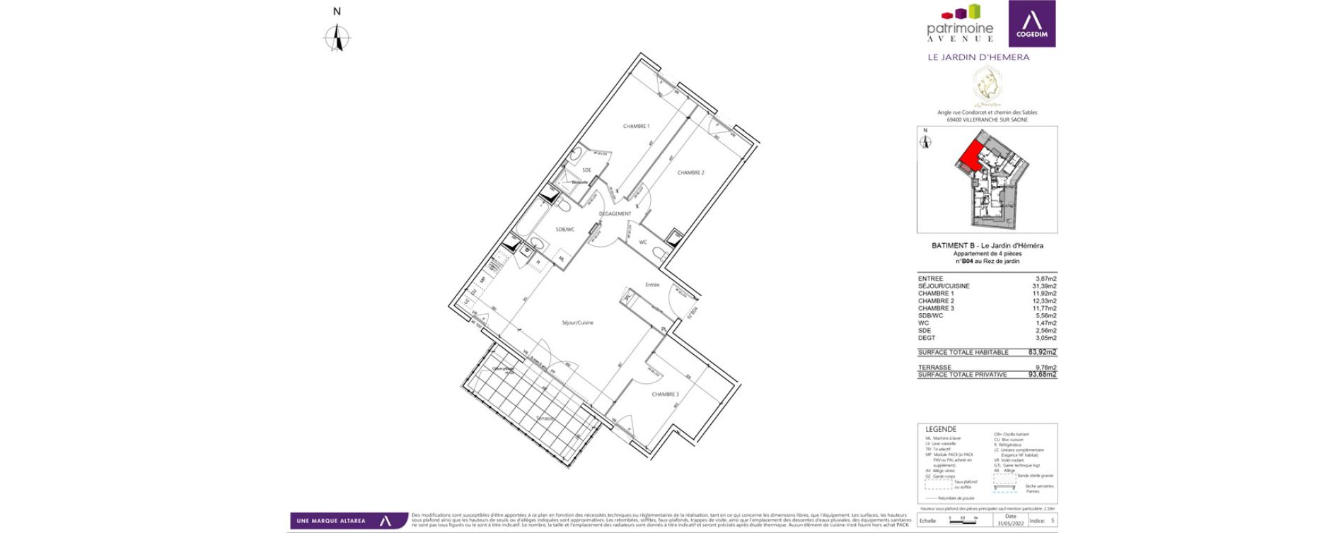 Appartement T4 de 83,92 m2 &agrave; Villefranche-Sur-Sa&ocirc;ne B&eacute;ligny