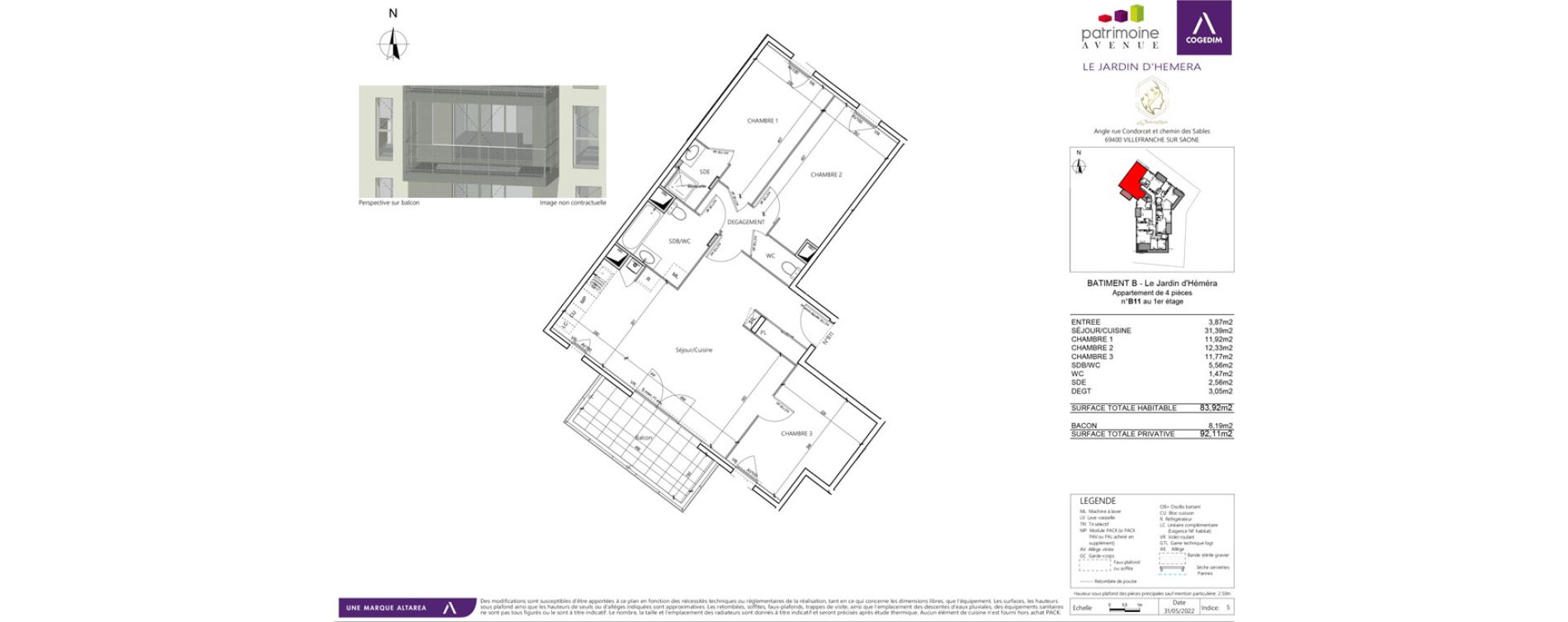 Appartement T4 de 83,32 m2 &agrave; Villefranche-Sur-Sa&ocirc;ne B&eacute;ligny