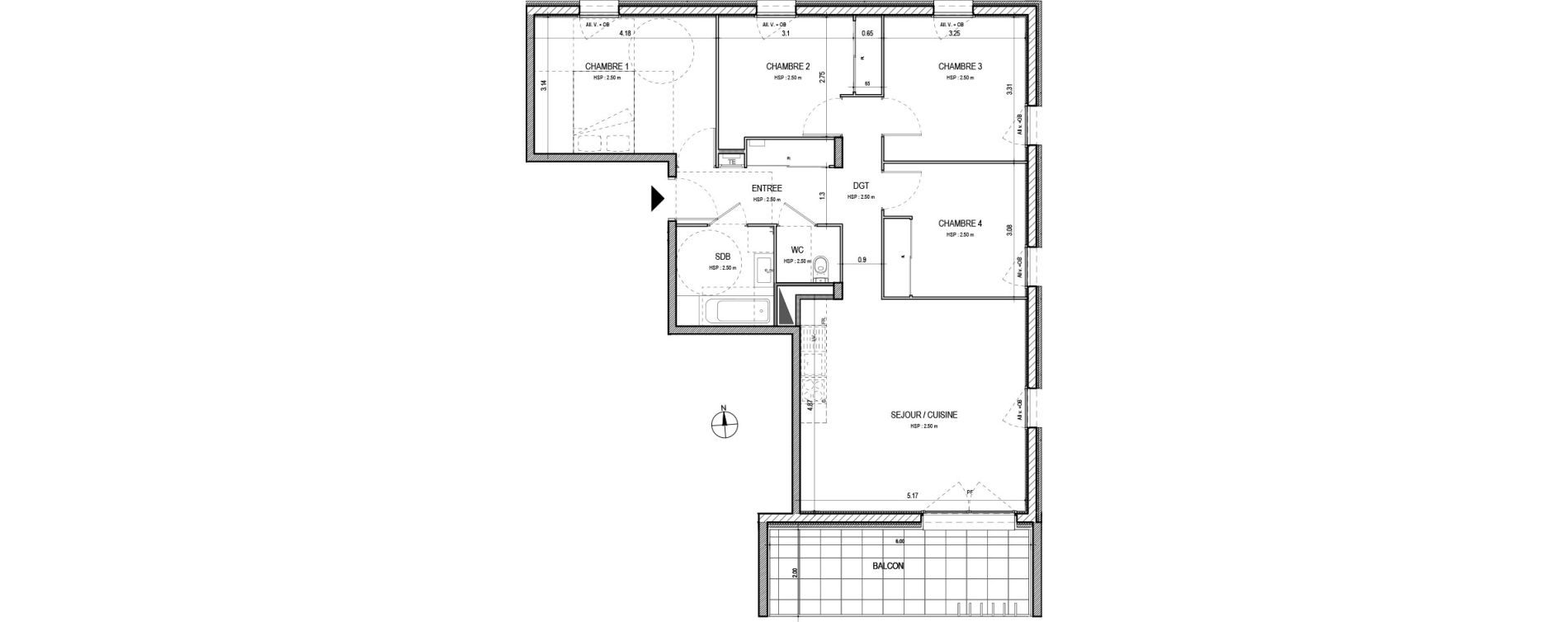 Appartement T5 de 86,47 m2 &agrave; Villefranche-Sur-Sa&ocirc;ne Centre