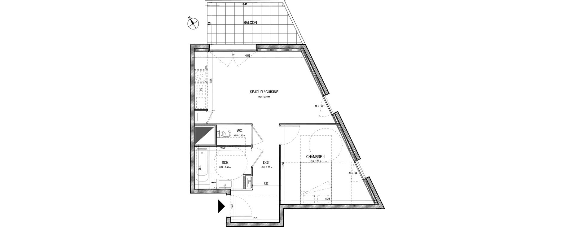 Appartement T2 de 43,27 m2 &agrave; Villefranche-Sur-Sa&ocirc;ne Centre