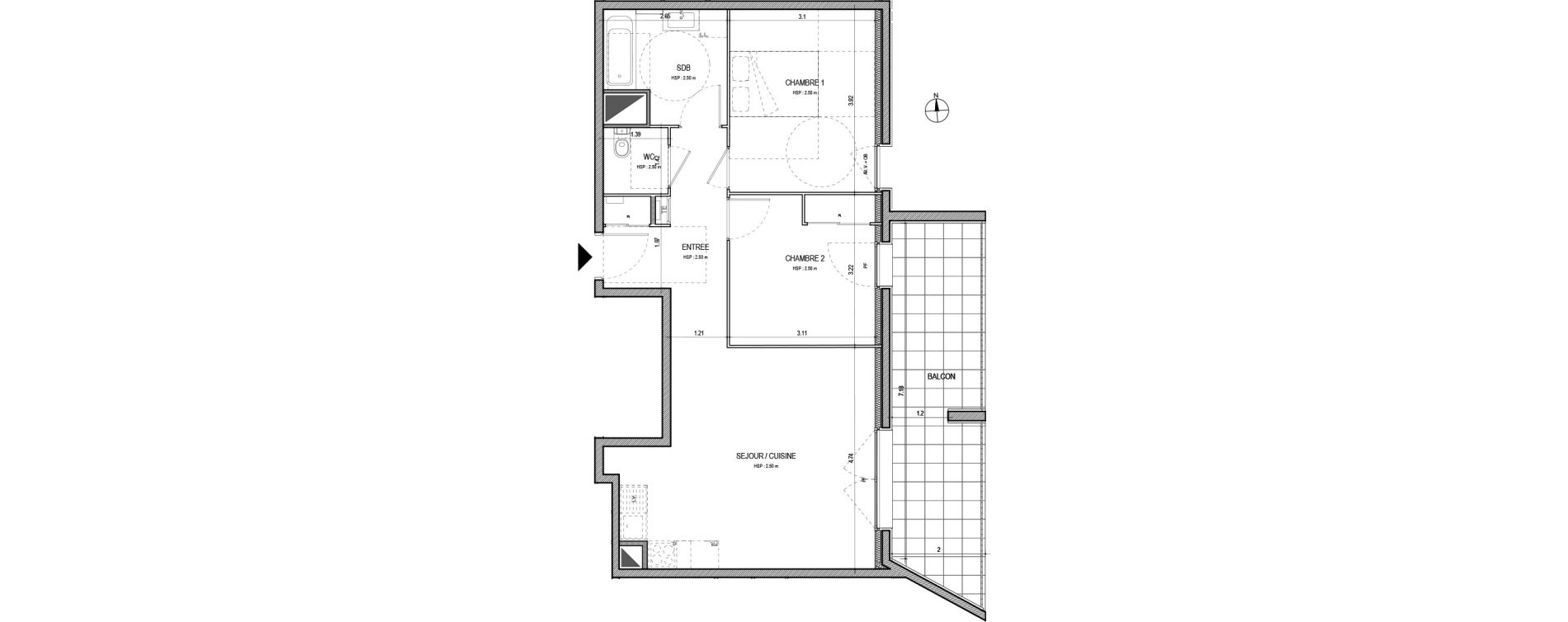 Appartement T3 de 61,61 m2 &agrave; Villefranche-Sur-Sa&ocirc;ne Centre