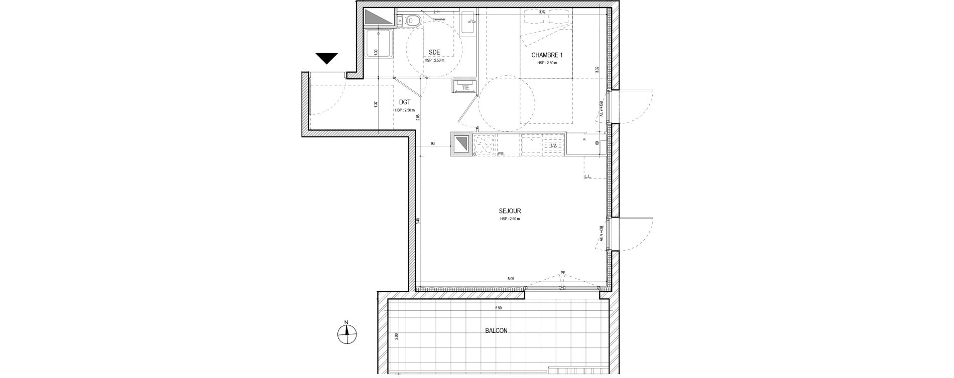 Appartement T2 de 42,63 m2 &agrave; Villefranche-Sur-Sa&ocirc;ne Centre
