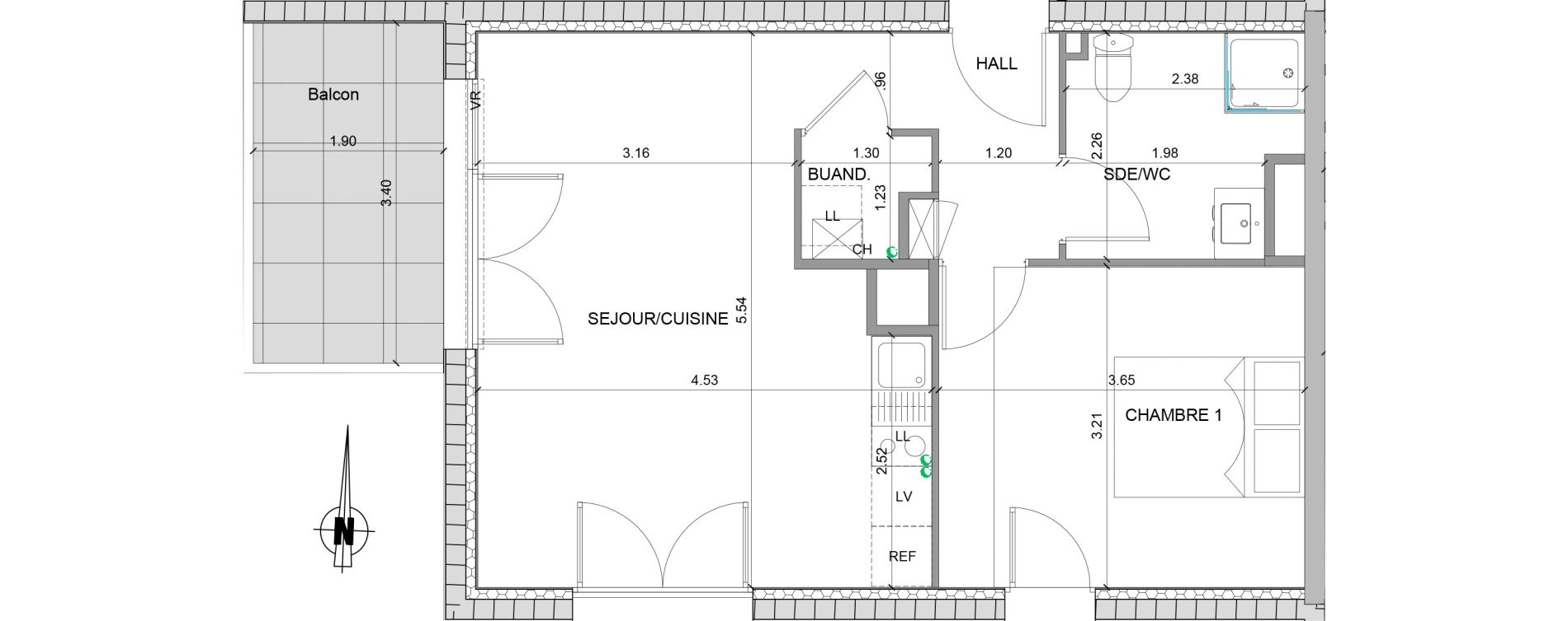 Appartement T2 de 43,53 m2 &agrave; Villefranche-Sur-Sa&ocirc;ne Centre