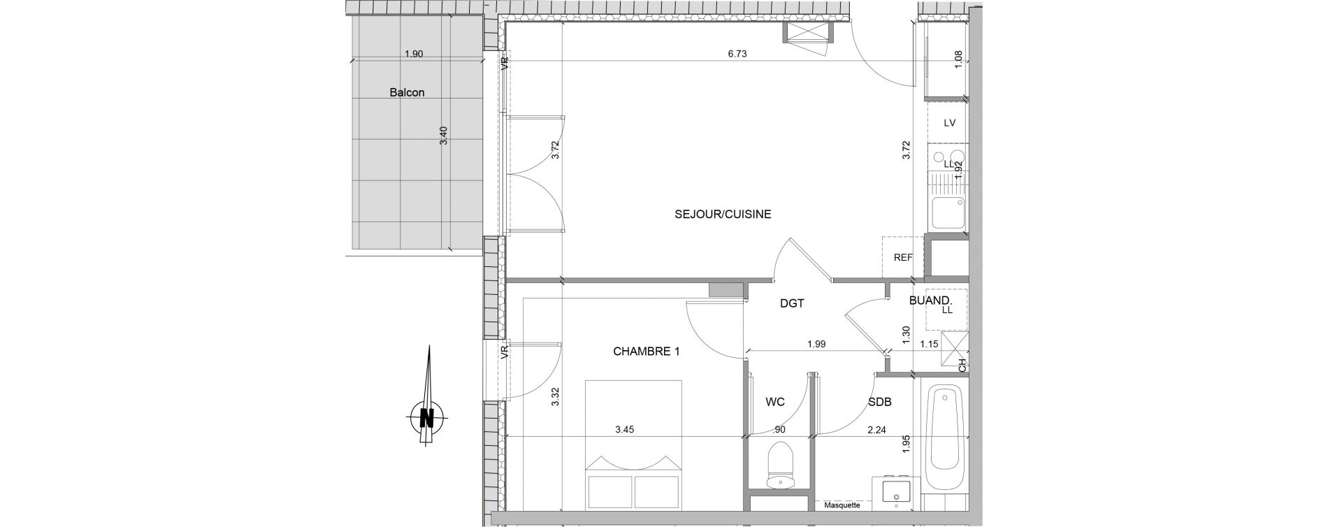 Appartement T2 de 45,62 m2 &agrave; Villefranche-Sur-Sa&ocirc;ne Centre