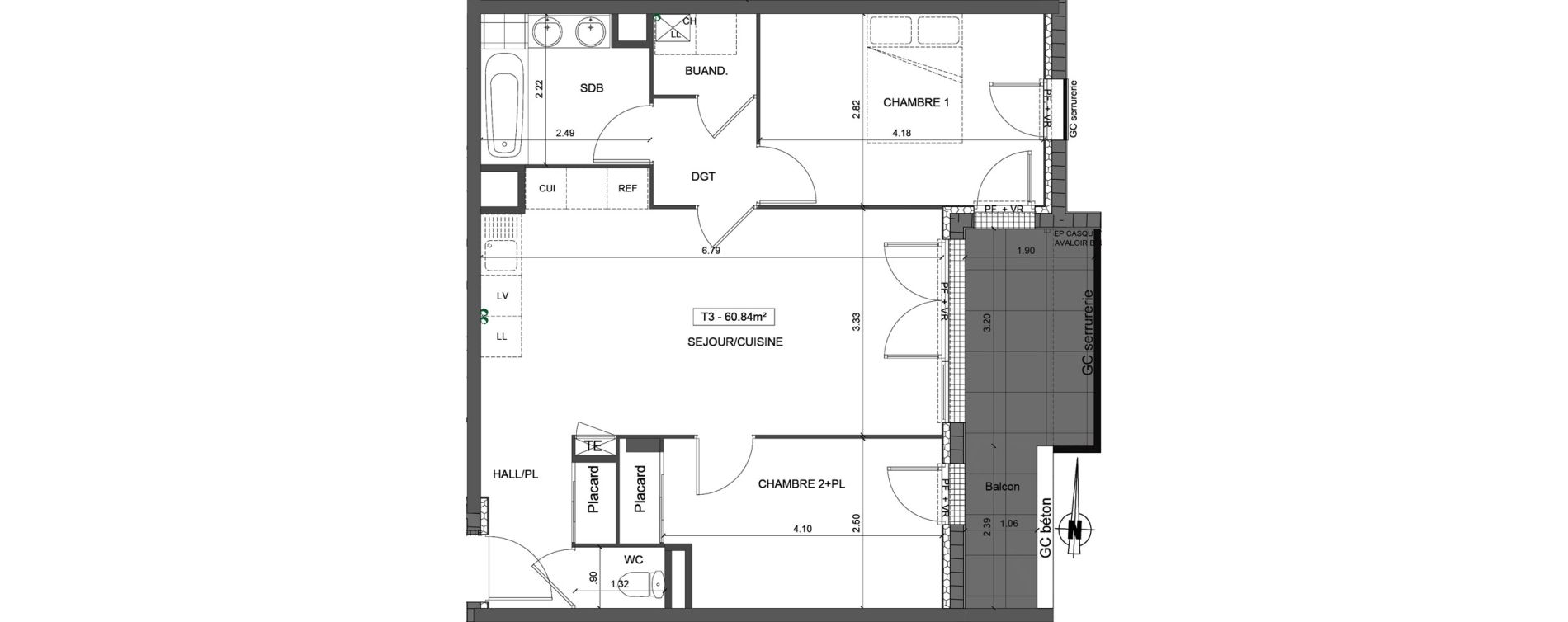 Appartement T3 de 60,84 m2 &agrave; Villefranche-Sur-Sa&ocirc;ne Centre