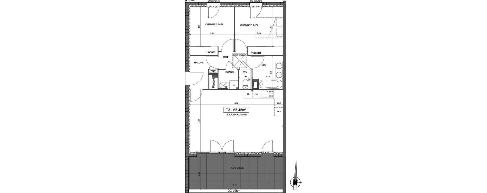 Appartement T3 de 65,45 m2 &agrave; Villefranche-Sur-Sa&ocirc;ne Centre