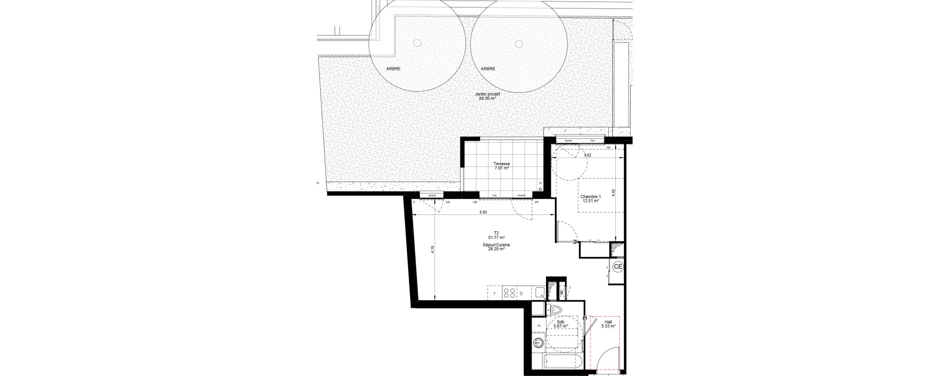 Appartement T2 de 51,77 m2 &agrave; Villefranche-Sur-Sa&ocirc;ne Centre