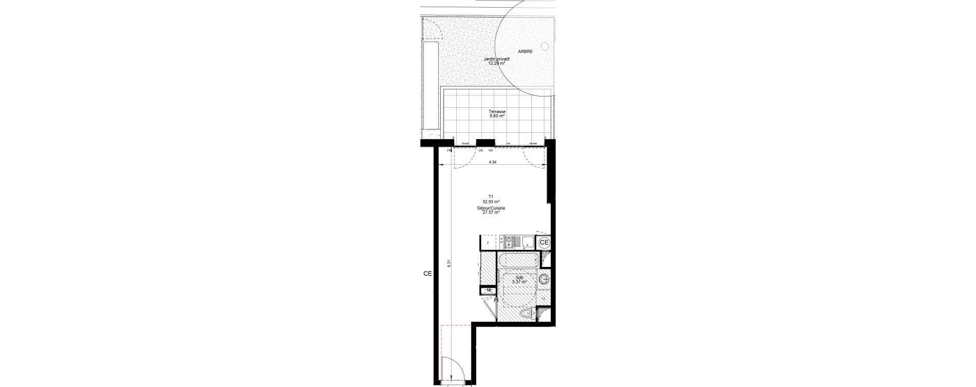 Appartement T1 de 32,93 m2 &agrave; Villefranche-Sur-Sa&ocirc;ne Centre