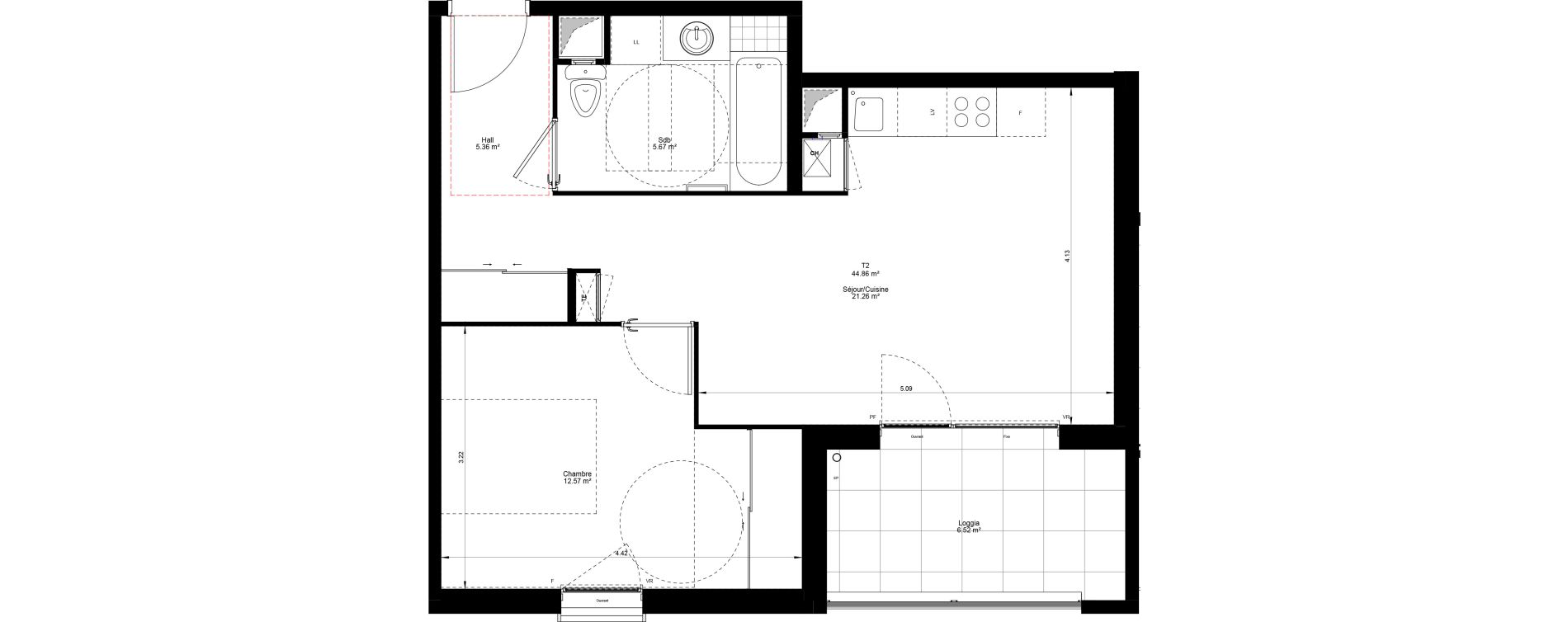Appartement T2 de 44,86 m2 &agrave; Villefranche-Sur-Sa&ocirc;ne Centre