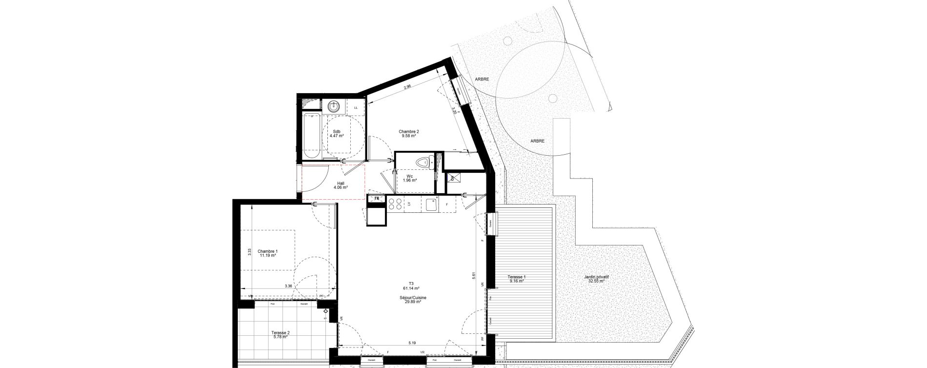 Appartement T3 de 61,14 m2 &agrave; Villefranche-Sur-Sa&ocirc;ne Centre