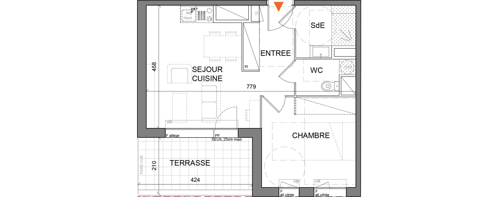 Appartement T2 de 40,80 m2 à Villefranche-Sur-Saône Centre