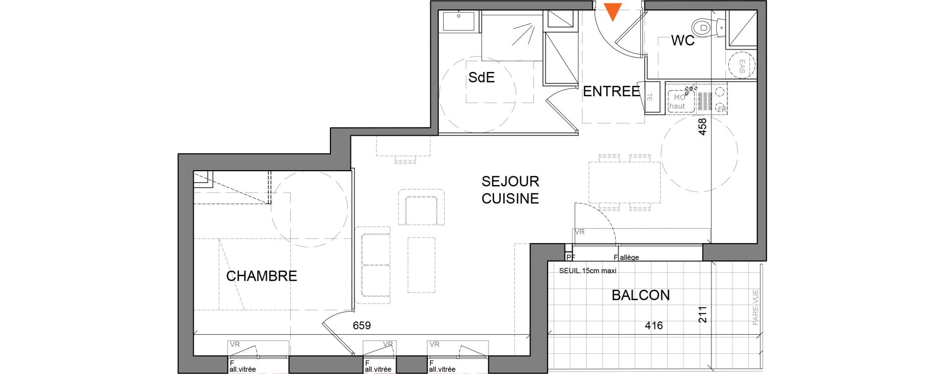 Appartement T2 de 40,20 m2 &agrave; Villefranche-Sur-Sa&ocirc;ne Centre