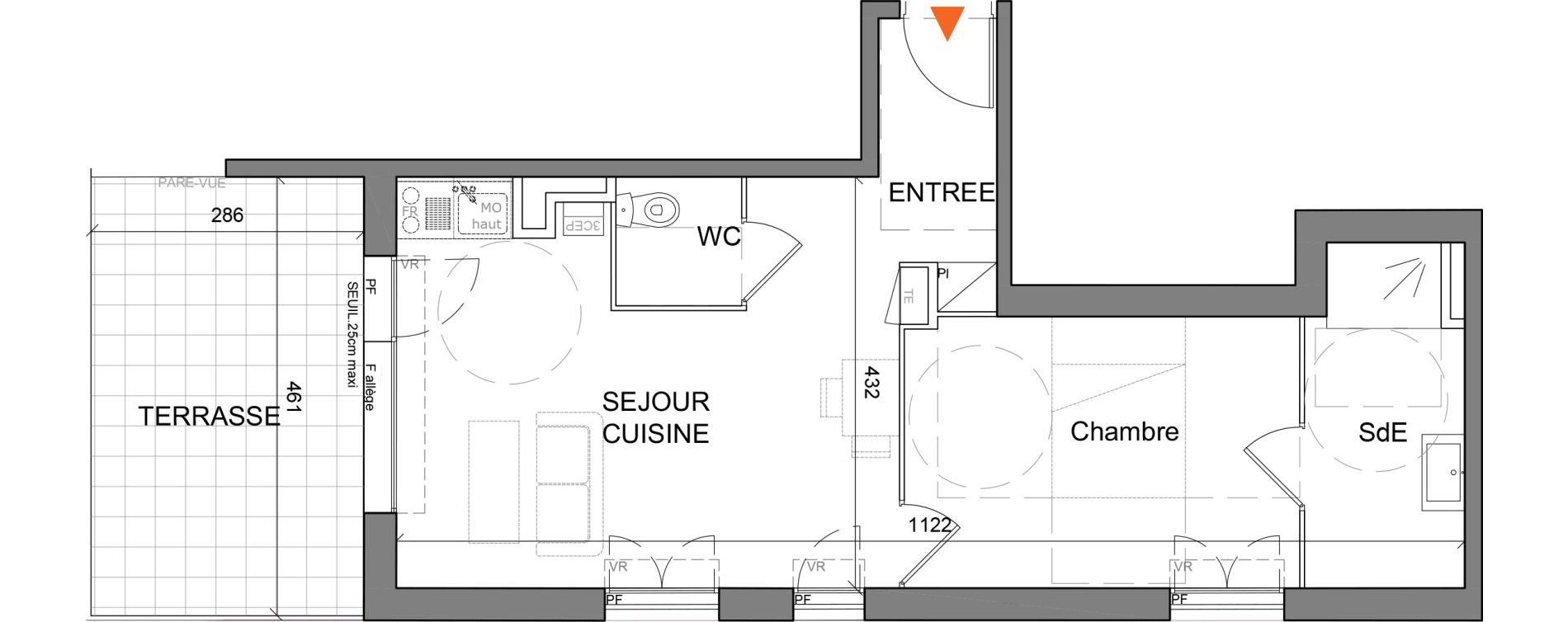 Appartement T2 de 42,90 m2 &agrave; Villefranche-Sur-Sa&ocirc;ne Centre