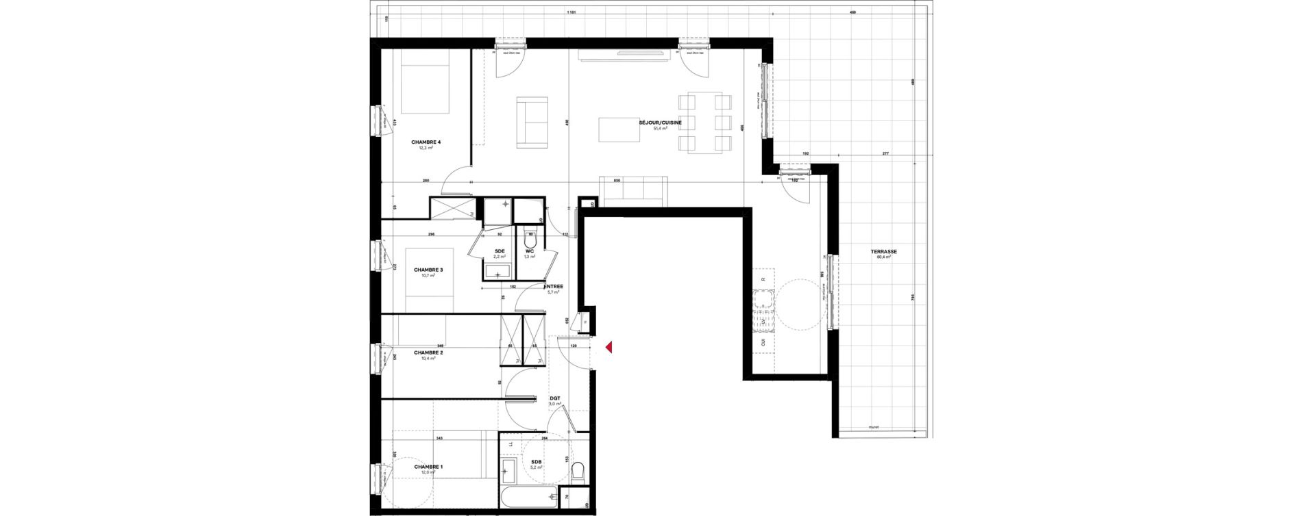 Appartement T5 de 114,20 m2 &agrave; Villefranche-Sur-Sa&ocirc;ne Monplaisir - quarantaine