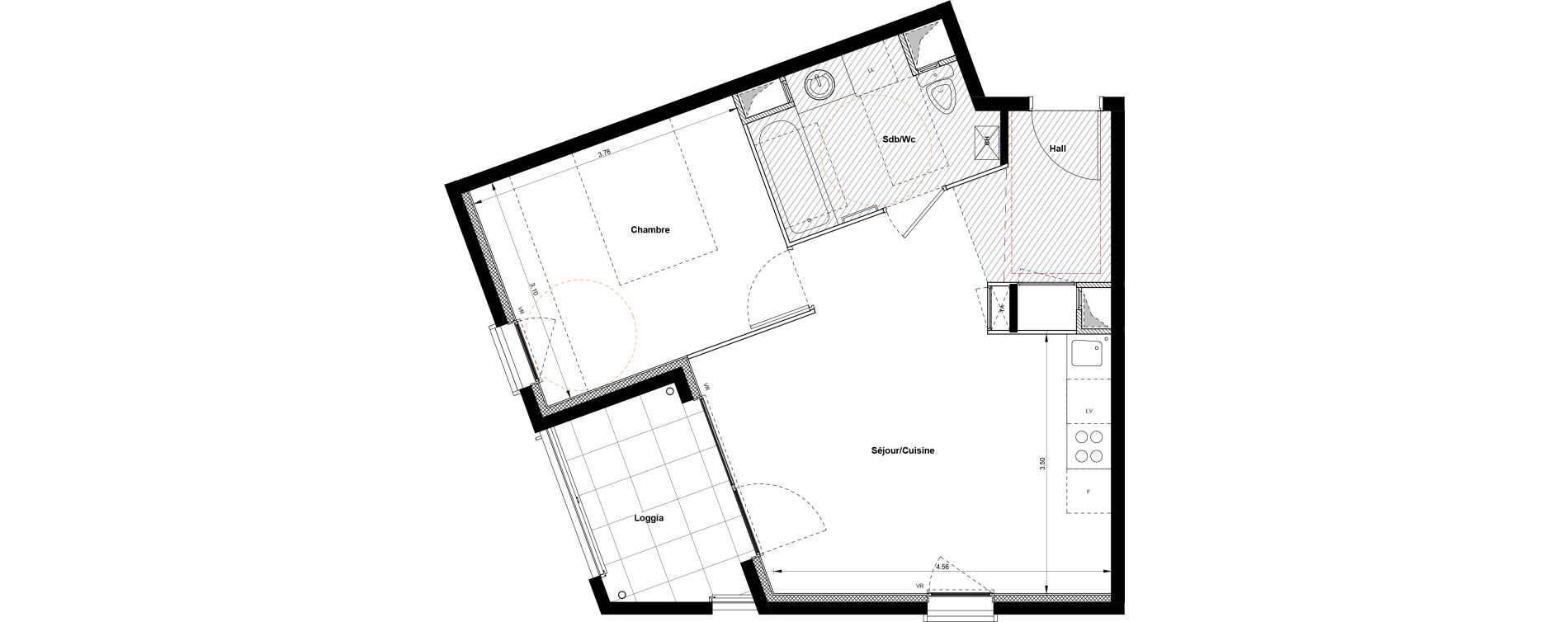 Appartement T2 de 44,06 m2 &agrave; Villefranche-Sur-Sa&ocirc;ne Centre