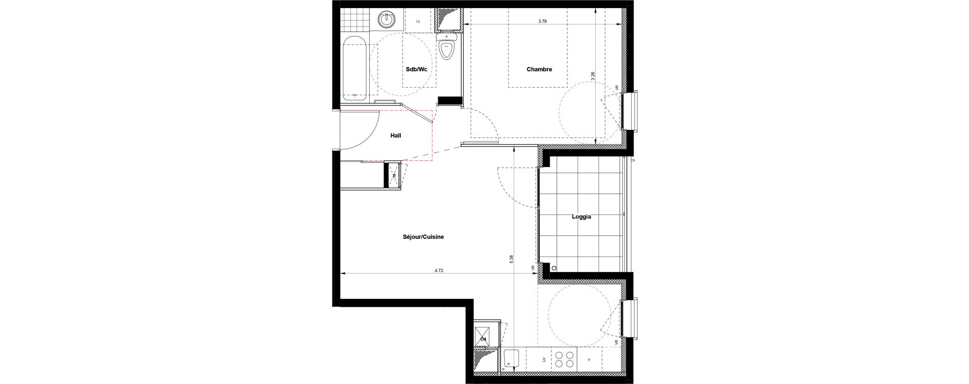 Appartement T2 de 44,59 m2 &agrave; Villefranche-Sur-Sa&ocirc;ne Centre