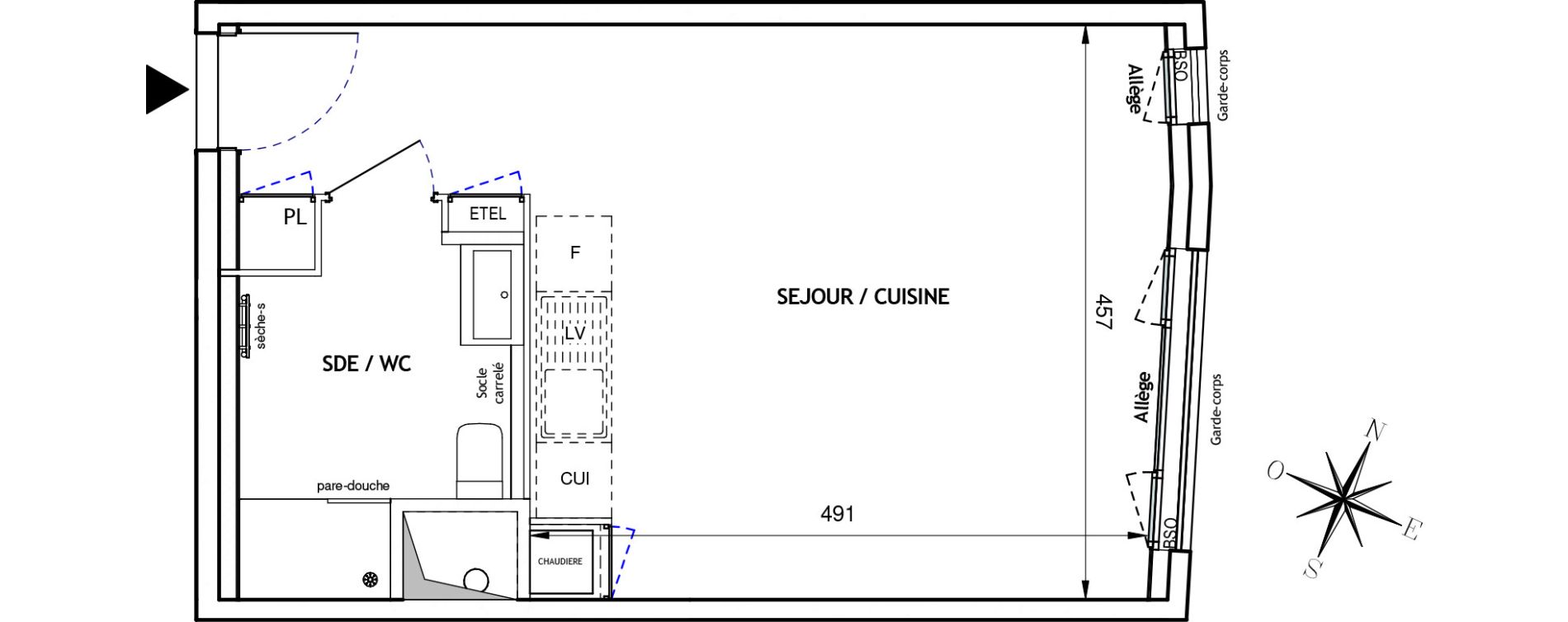Appartement T1 de 32,10 m2 &agrave; Villeurbanne La soie