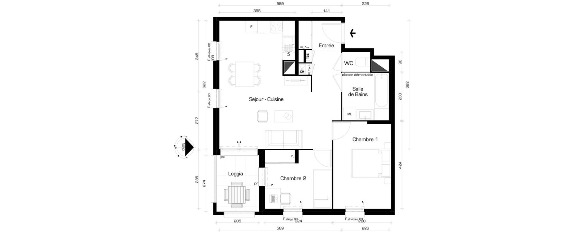 Appartement T3 de 61,89 m2 &agrave; Villeurbanne Cyprian - les brosses