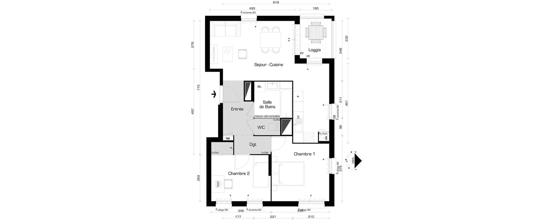 Appartement T3 de 61,32 m2 &agrave; Villeurbanne Cyprian - les brosses