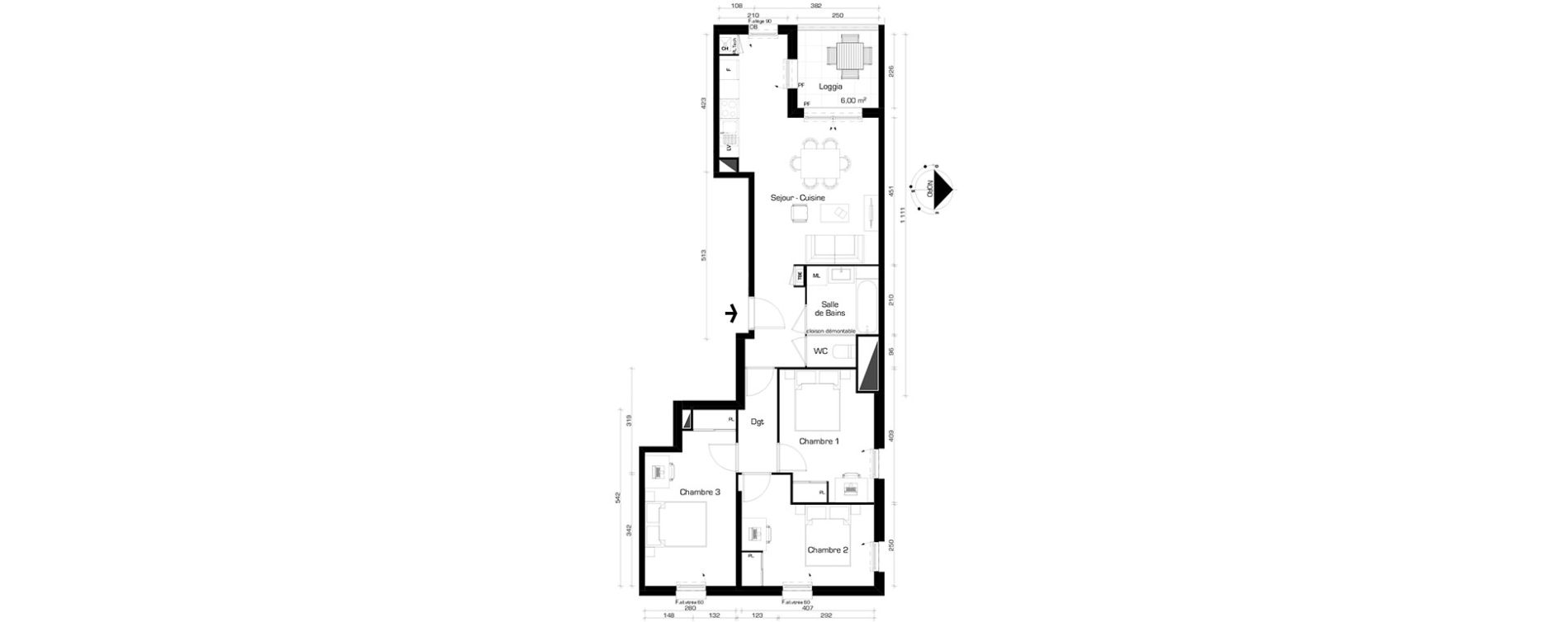Appartement T4 de 74,81 m2 &agrave; Villeurbanne Cyprian - les brosses