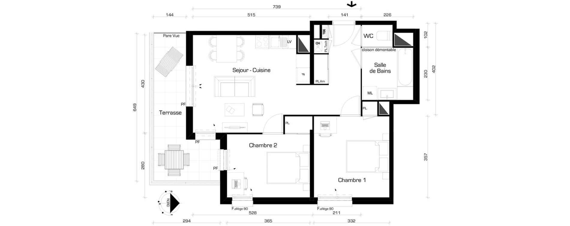 Appartement T3 de 58,49 m2 &agrave; Villeurbanne Cyprian - les brosses