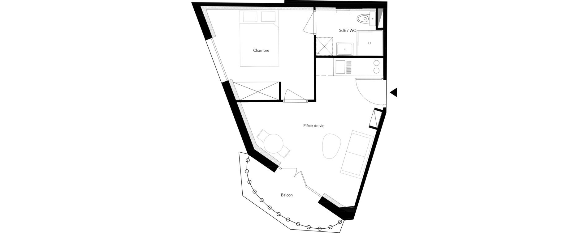 Appartement T2 de 31,45 m2 &agrave; Villeurbanne Buers - croix-luizet