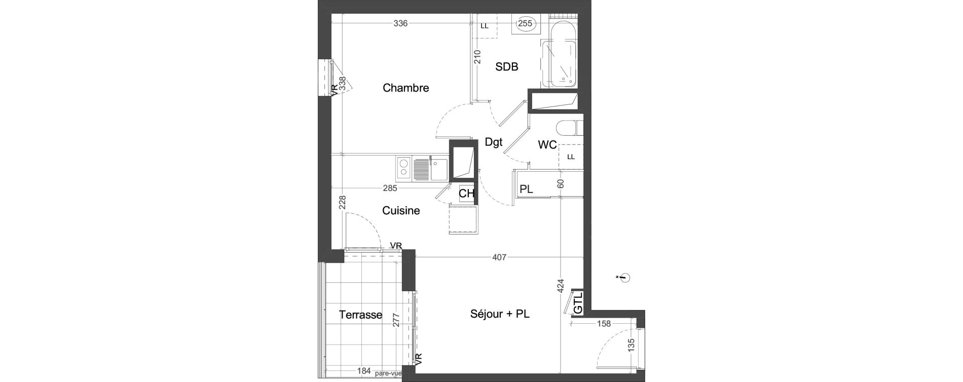 Appartement T2 de 45,98 m2 &agrave; Villeurbanne Ferrandi&egrave;re - maisons-neuves