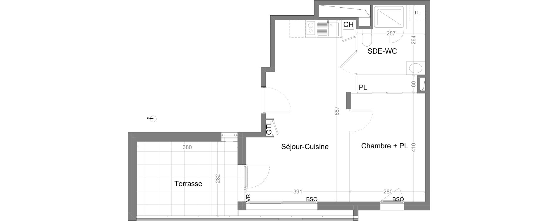 Appartement T2 de 42,60 m2 &agrave; Villeurbanne Ferrandi&egrave;re - maisons-neuves