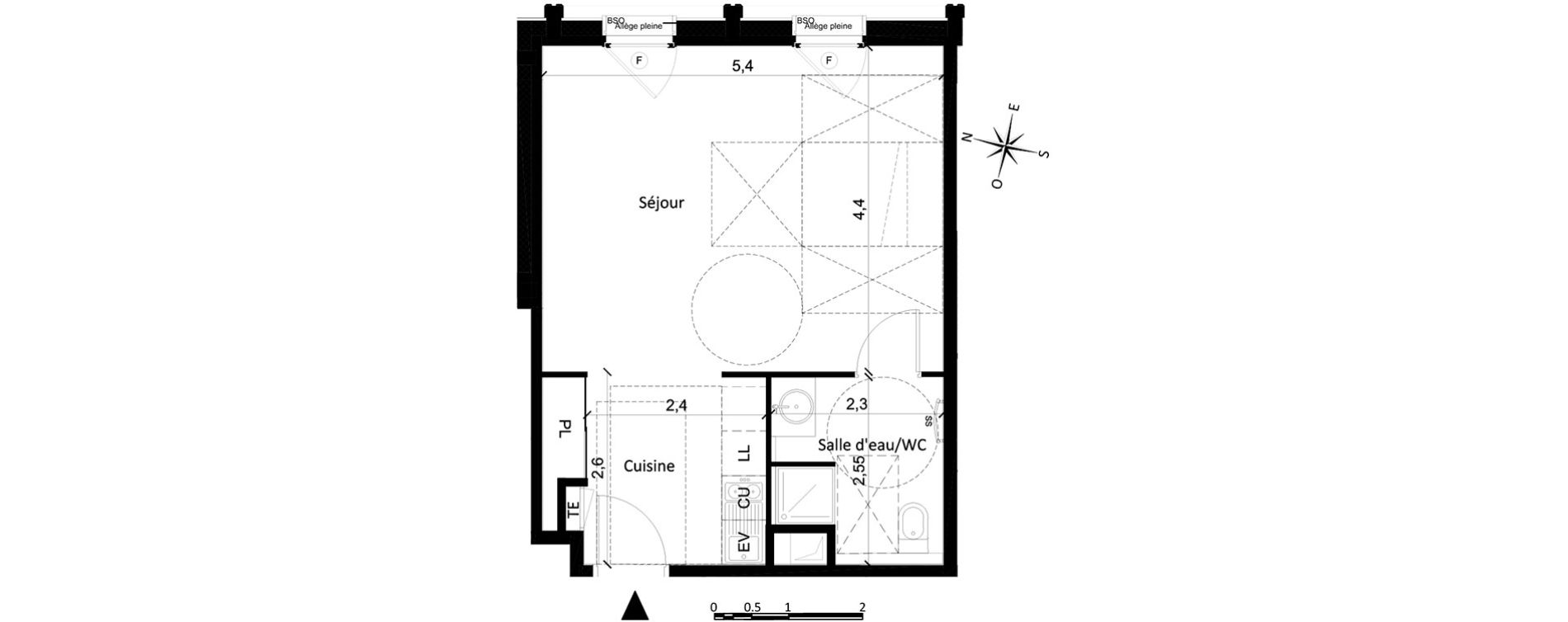 Appartement T1 de 36,21 m2 &agrave; Villeurbanne Centre