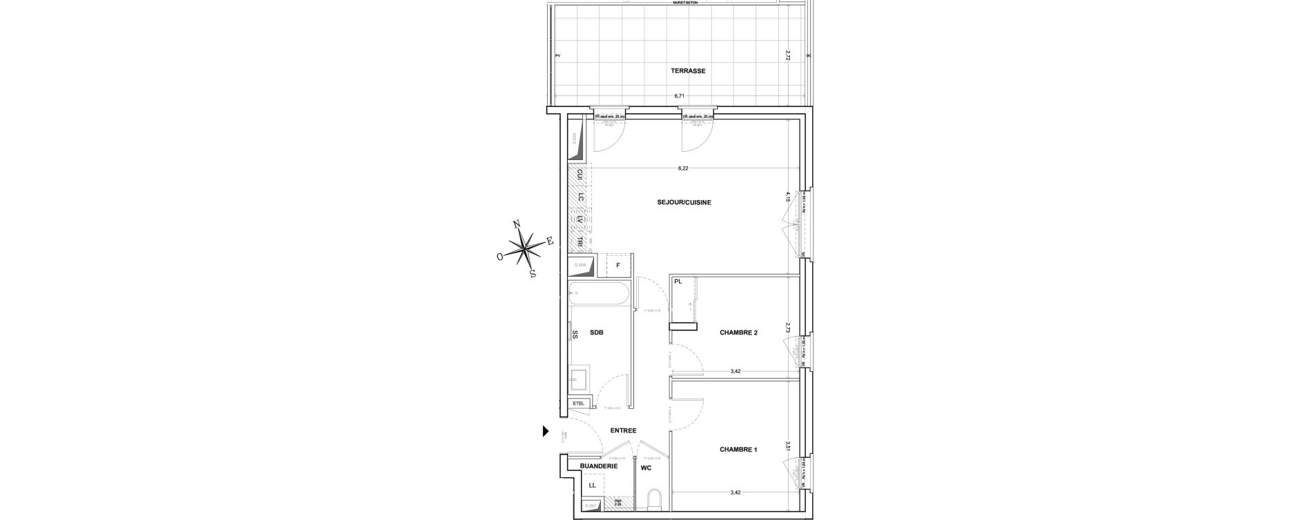 Appartement T3 de 61,60 m2 &agrave; Villeurbanne Gratte-ciel - dedieu - charmettes