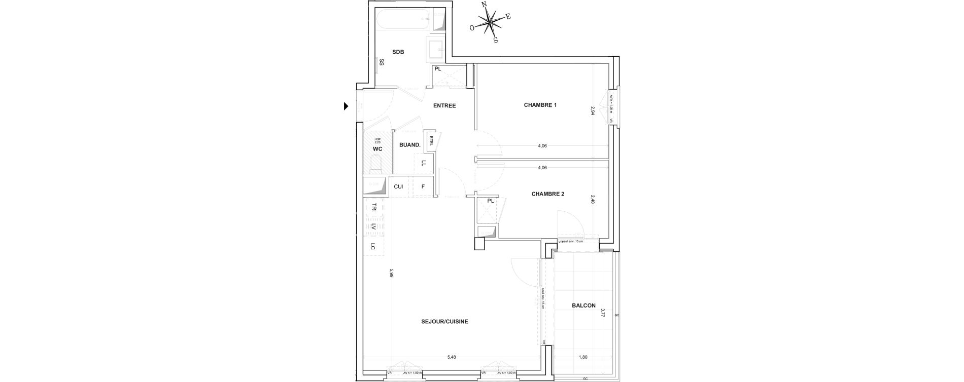 Appartement T3 de 63,40 m2 &agrave; Villeurbanne Gratte-ciel - dedieu - charmettes