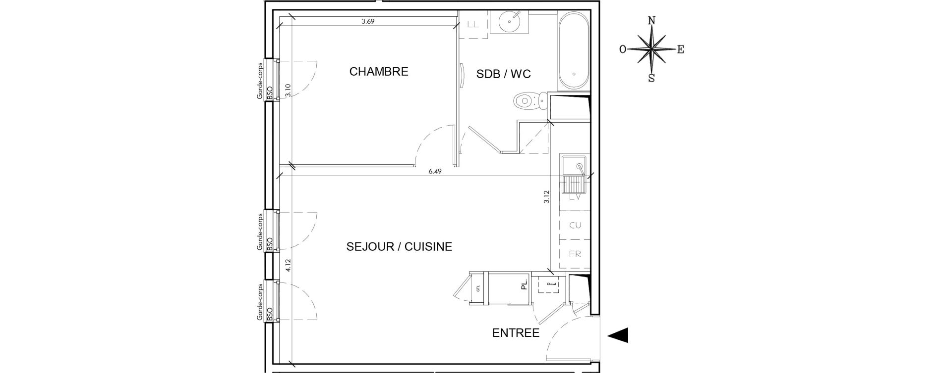 Appartement T2 de 45,78 m2 &agrave; Villeurbanne Perraliere - grandclement