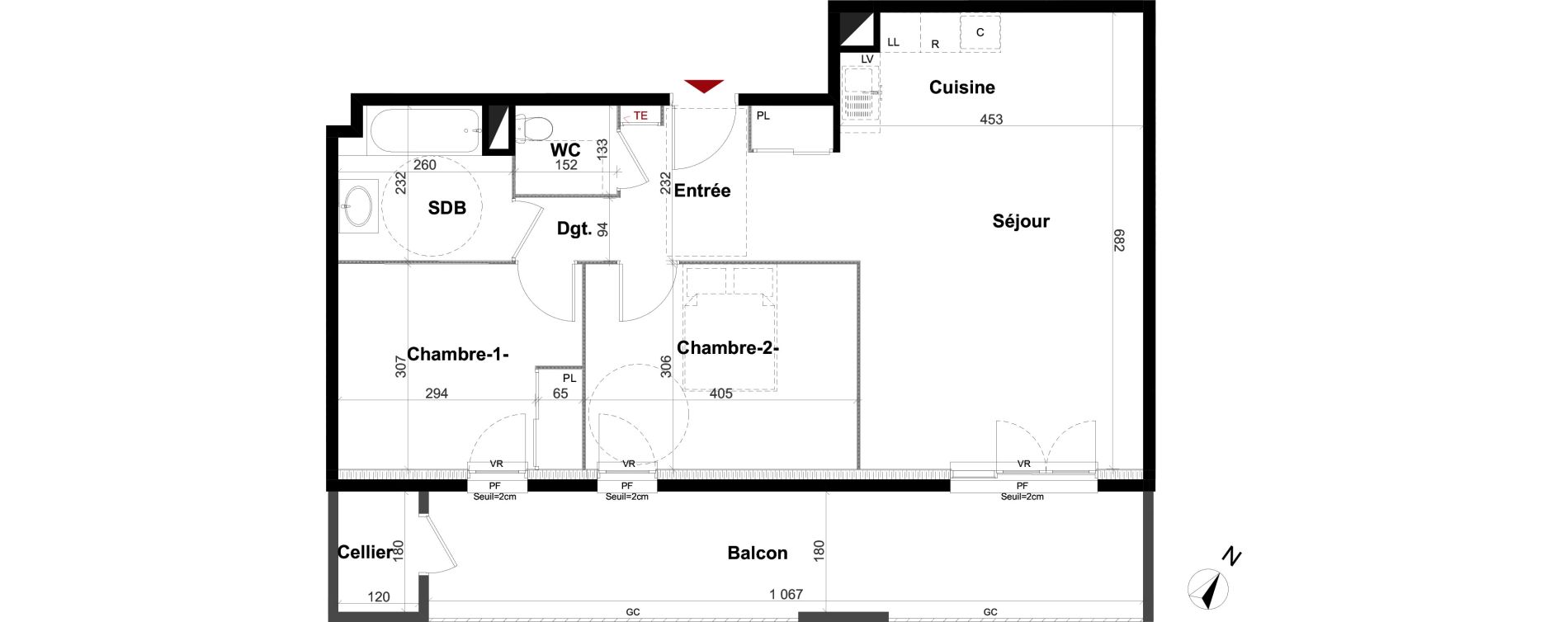 Appartement T3 de 70,55 m2 &agrave; Villeurbanne Gratte-ciel - dedieu - charmettes
