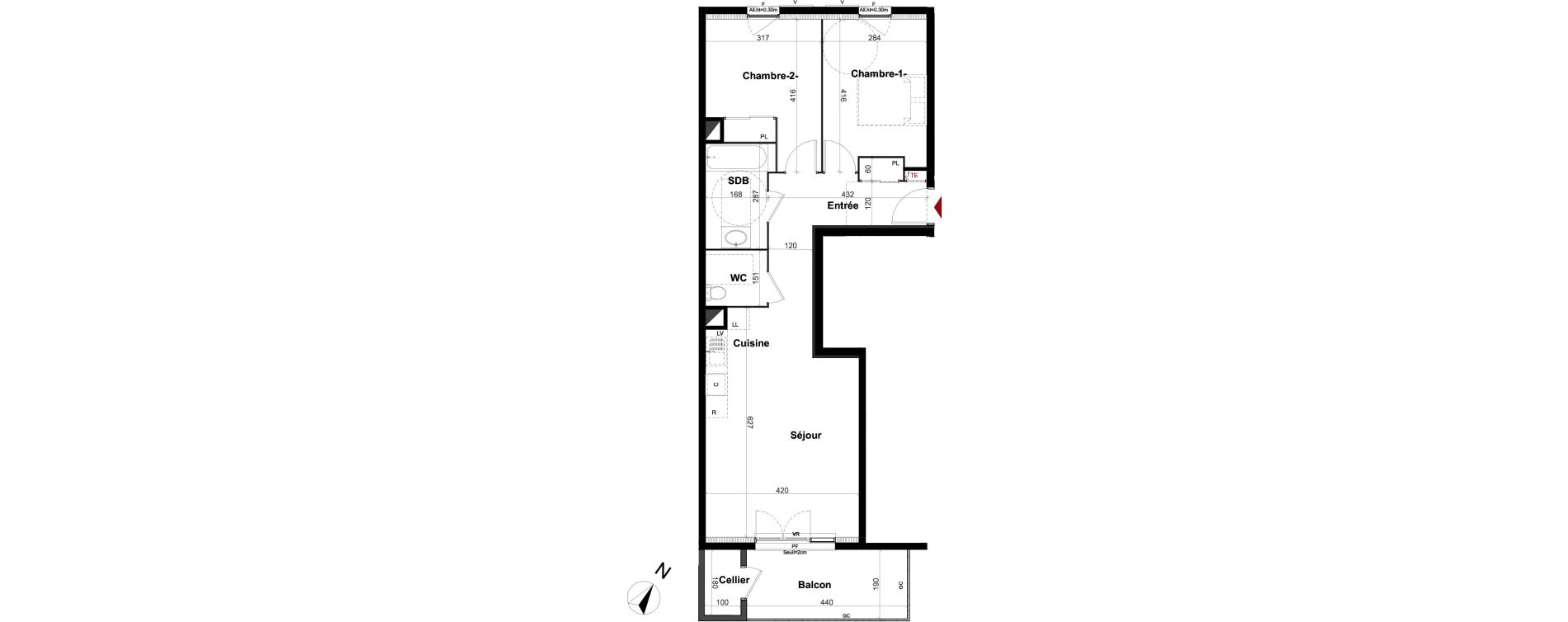 Appartement T3 de 64,40 m2 &agrave; Villeurbanne Gratte-ciel - dedieu - charmettes