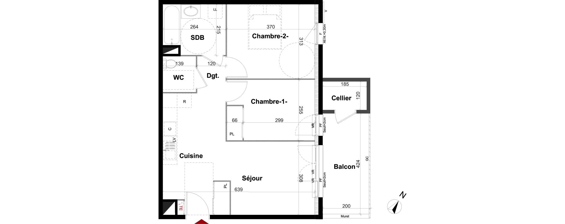 Appartement T3 de 55,65 m2 &agrave; Villeurbanne Gratte-ciel - dedieu - charmettes